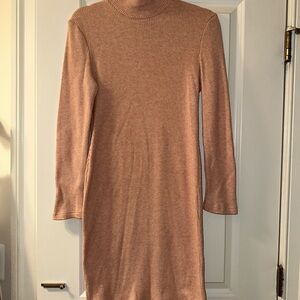 Elegant Tan Ribbed Knit Dress